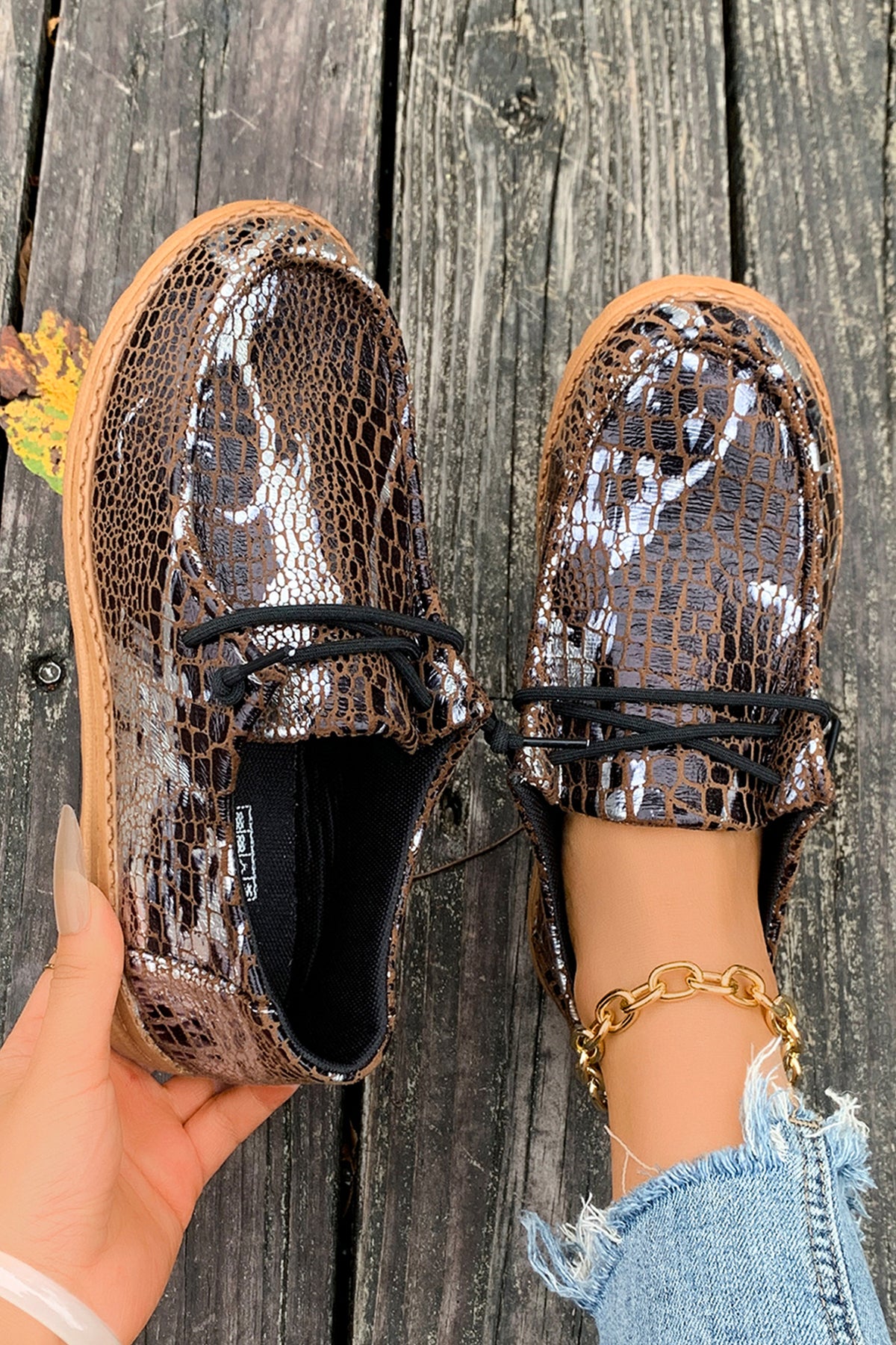 Mustard Artistic Print Lace-Up Loafers