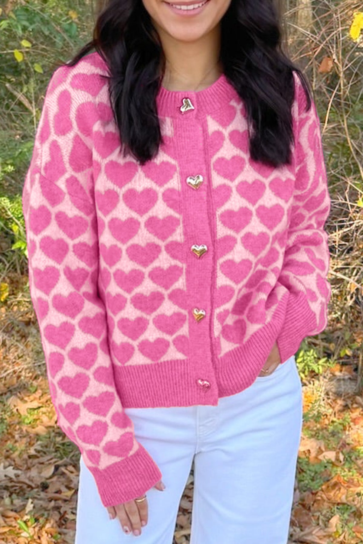 Pink Heart Button-Front Cardigan