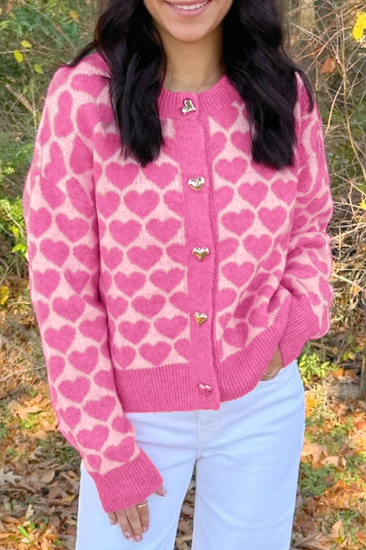 Pink Heart Button-Front Cardigan