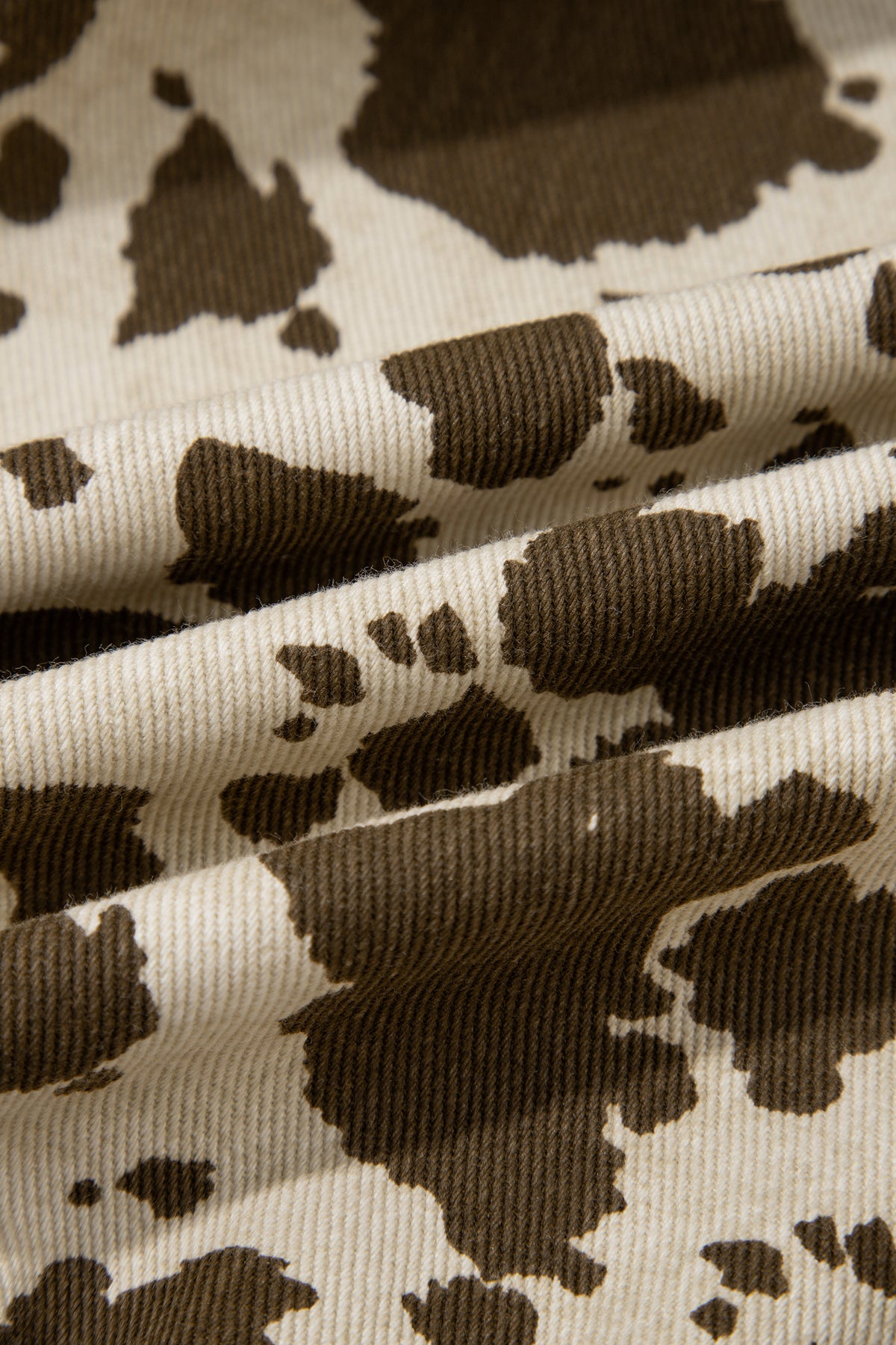 Brown Cow-Print Denim Jacket with Cargo Pockets