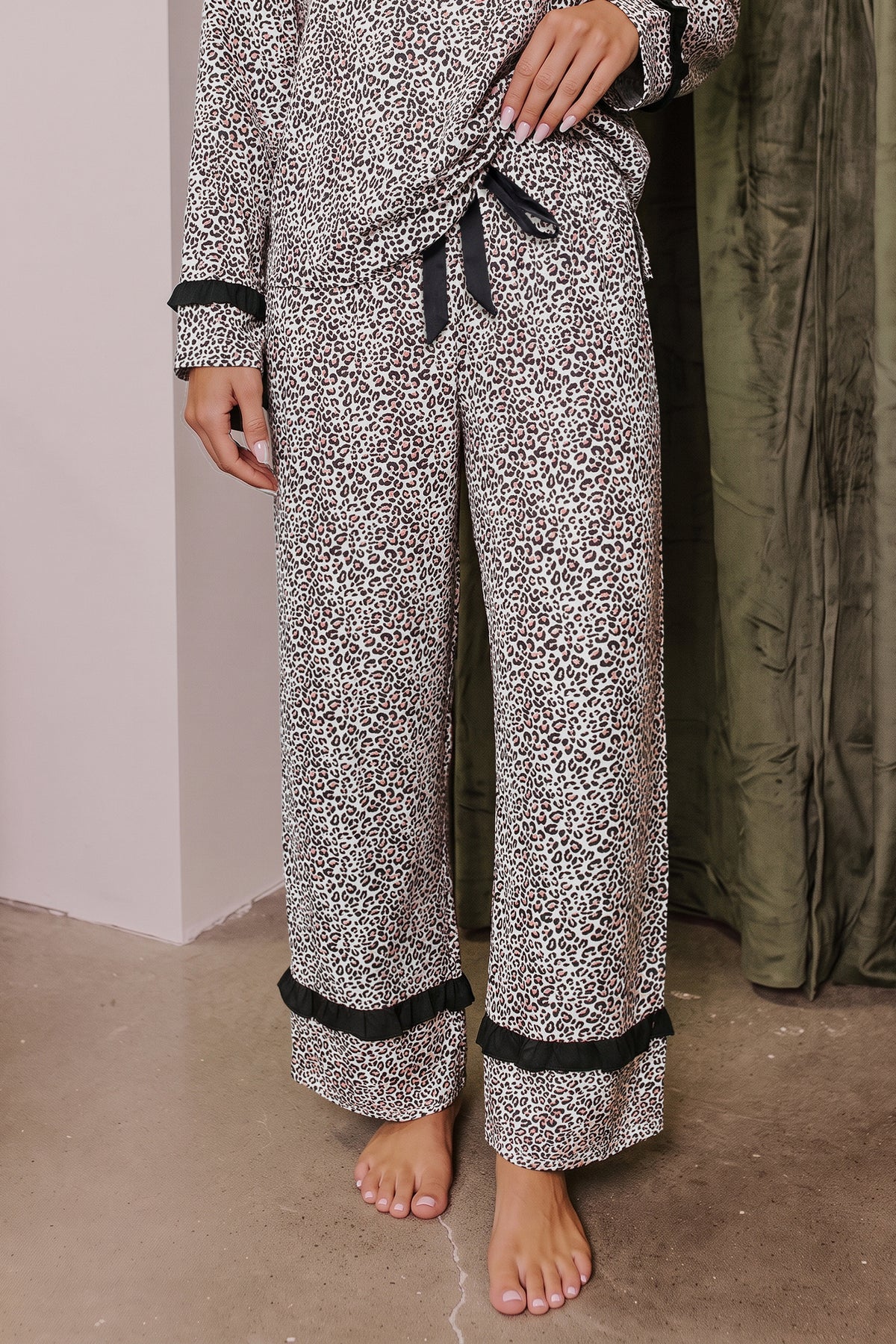Brown Leopard Print Bow-Detail Lounge Set