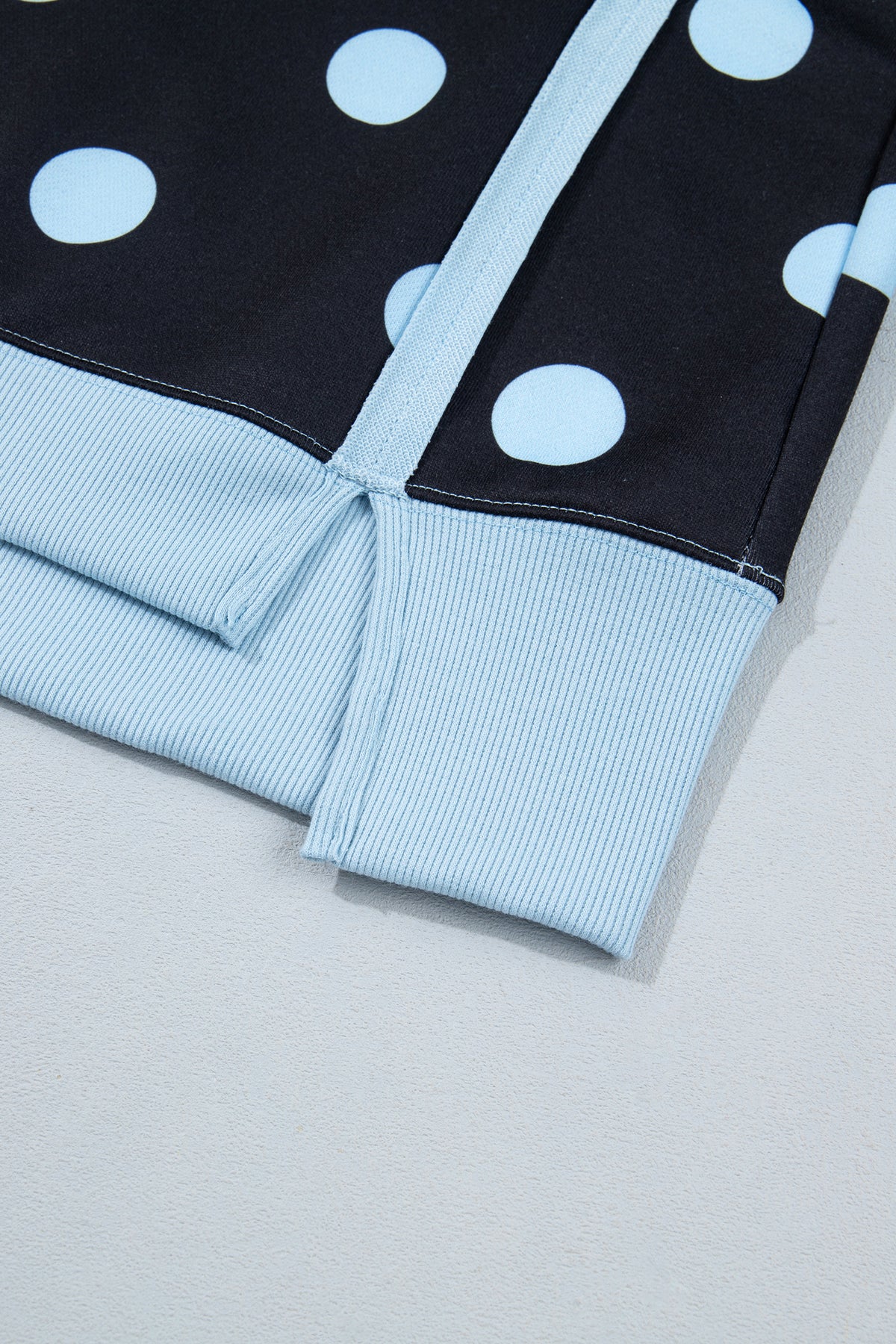 Blue Polka Dot Contrast Patchwork Round Neck Baggy Sweatshirt