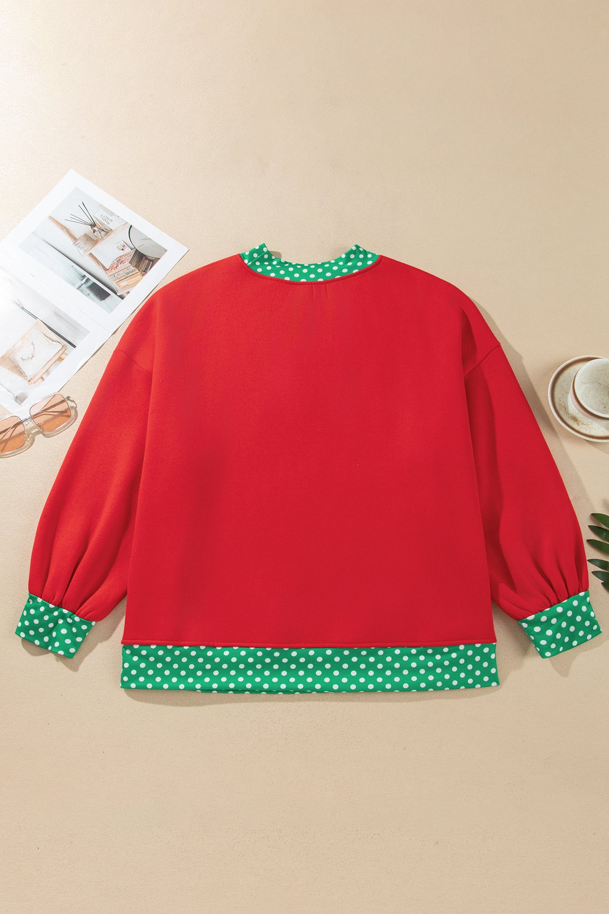 Fiery Red Casual Polka Dot Patchwork Letter Graphic Plus Size Sweatshirt