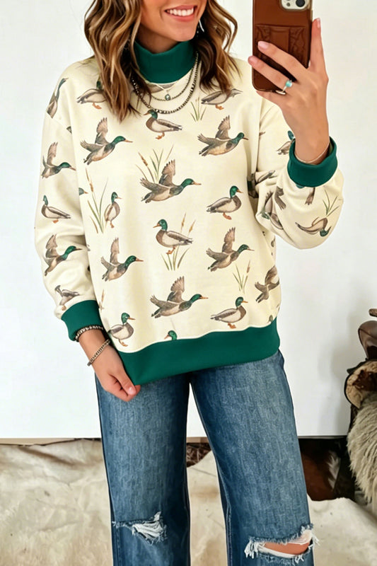 Mallard Print Colorblock High-Neck Sweatshirt