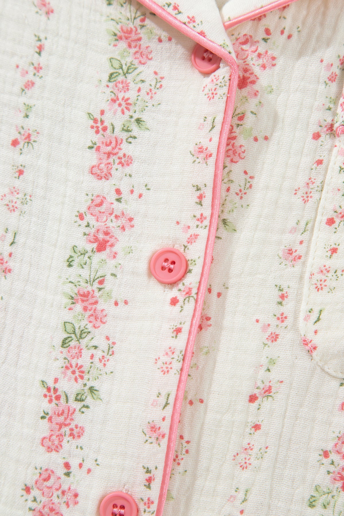 Pink Floral Print Long Sleeve Button Front Pajama Pant Set