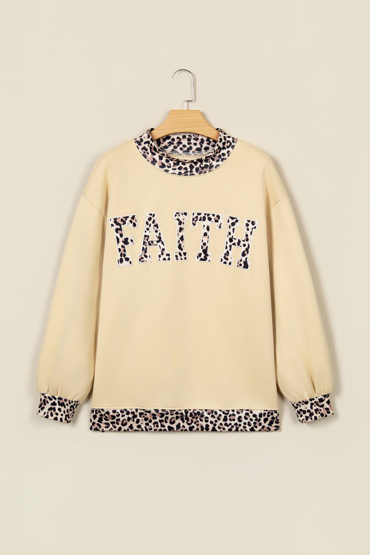 Coffee Polka Dot Trim High Neck BLESSED Letter Graphic Baggy Sweatshirt