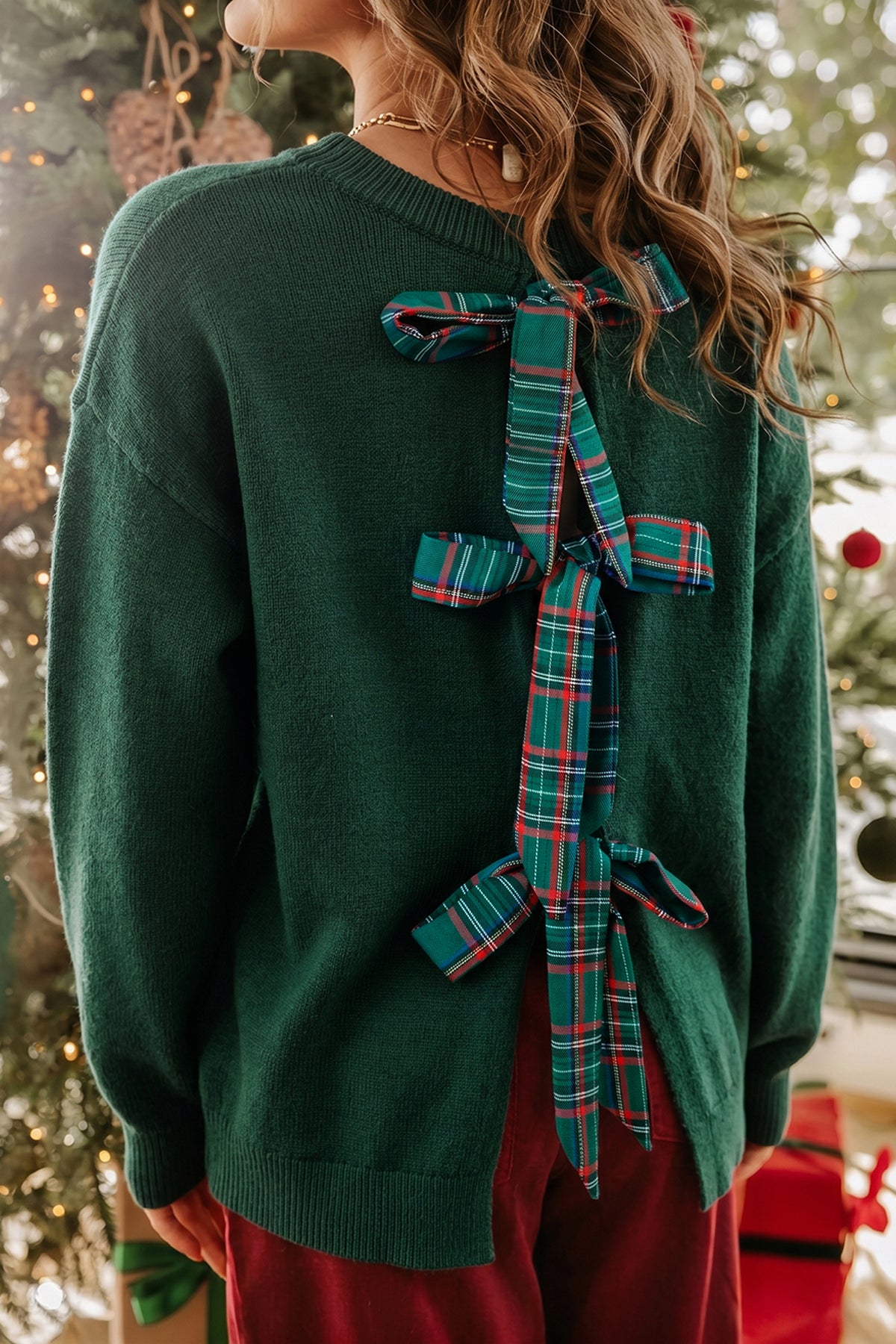 Plaid Bow Christmas Sweater