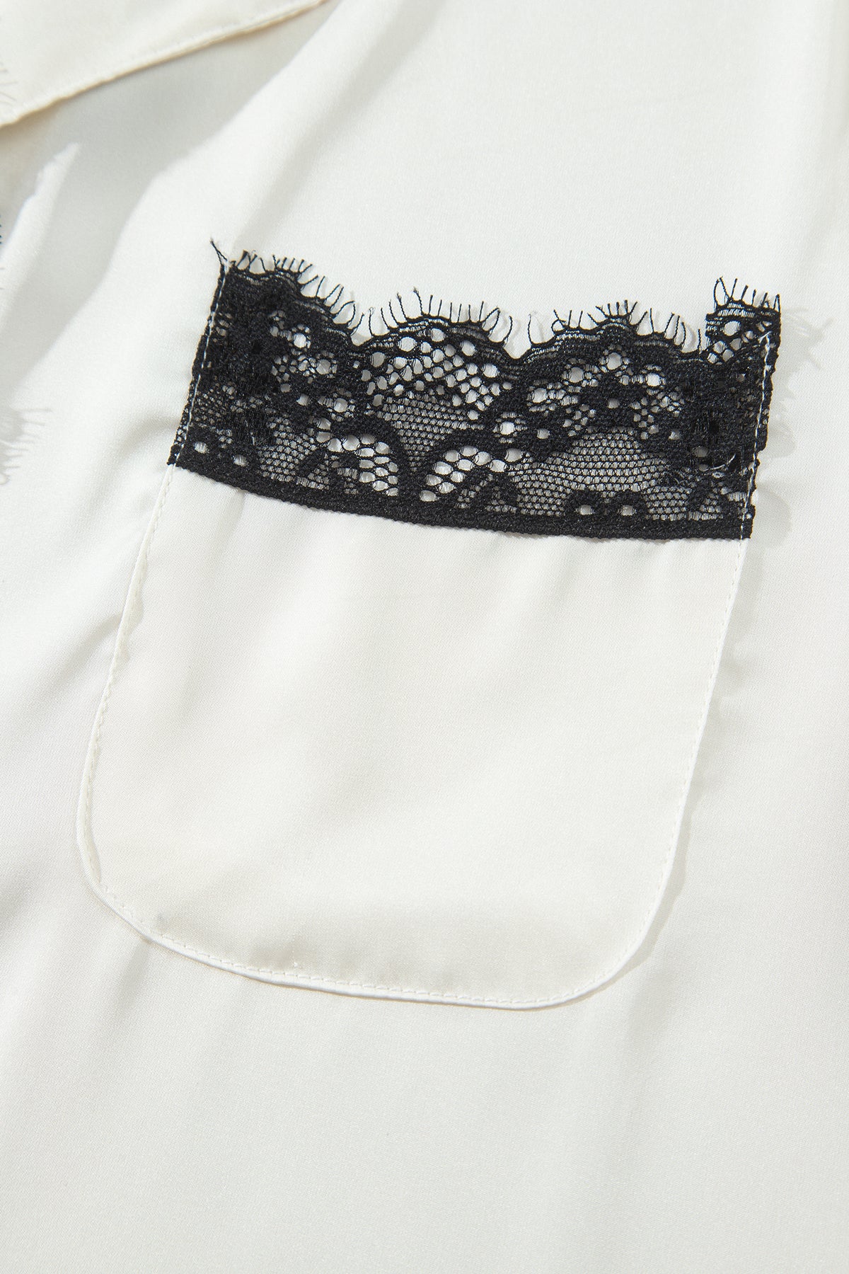 White Lace-Trim Button-Front Pajama Set