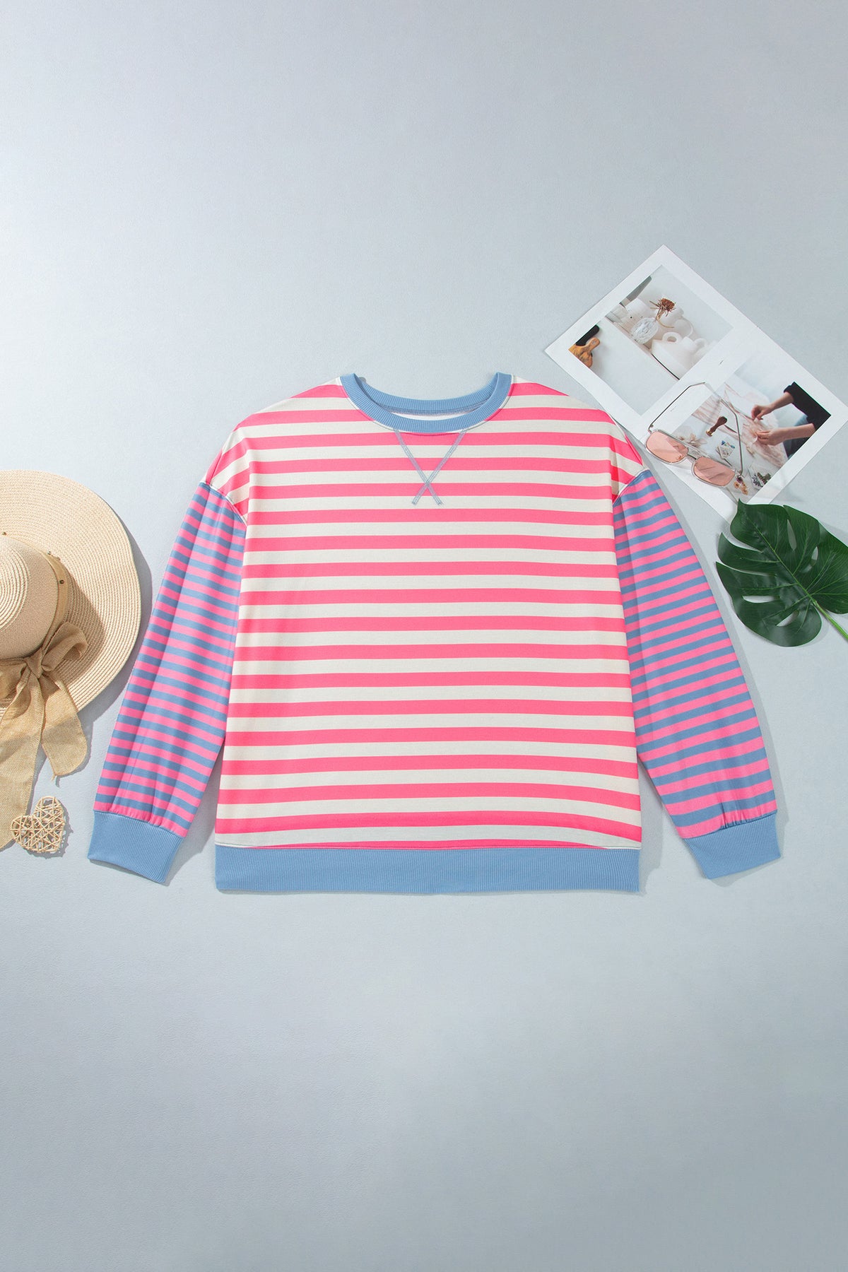 Pink Striped Plus-Size Sweatshirt
