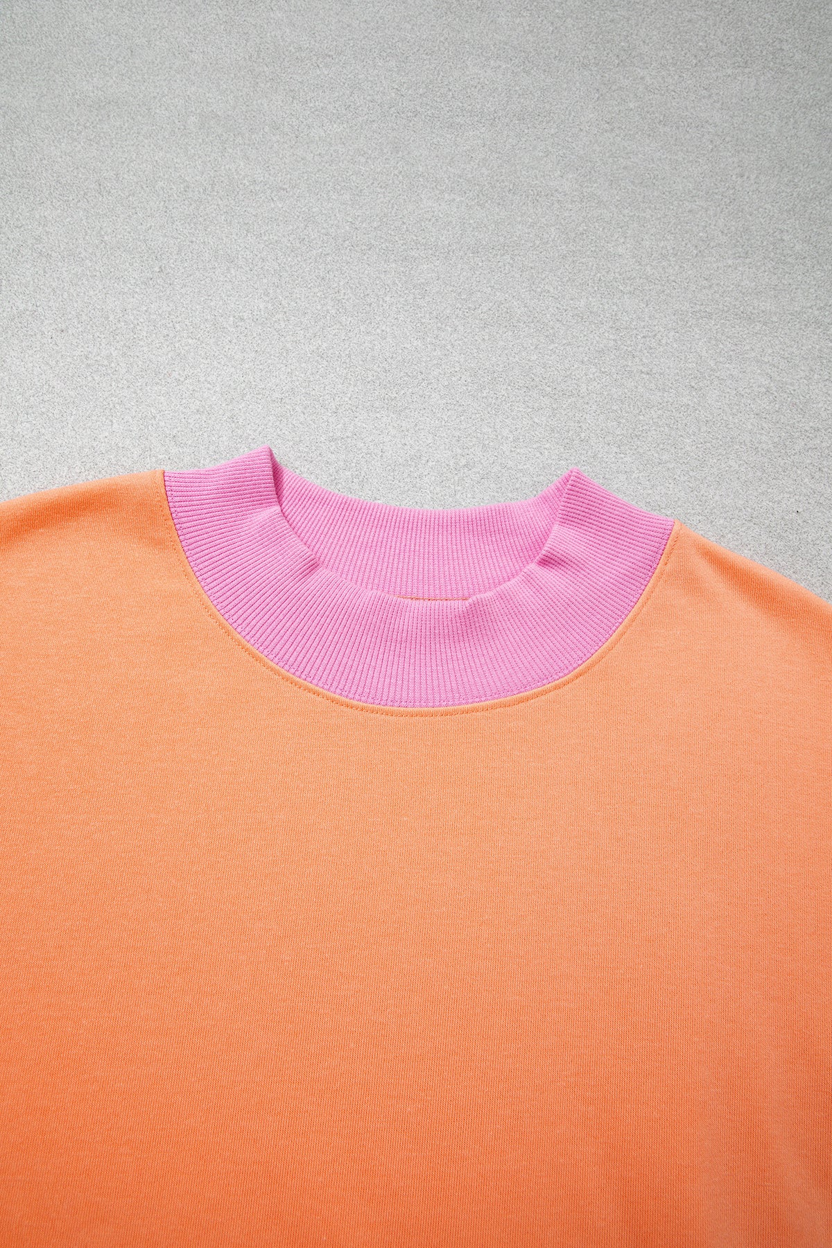 Grapefruit Orange Color Block Contrast Trim Plus Size Sweatshirt