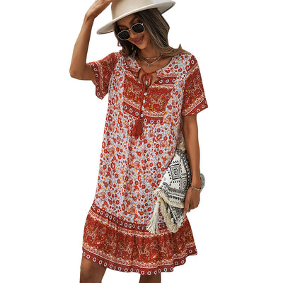 Fashionable Women's Printed Short Sleeve Loose Dress