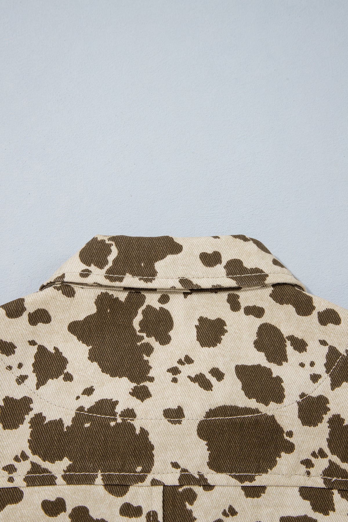 Brown Cow-Print Denim Jacket with Cargo Pockets