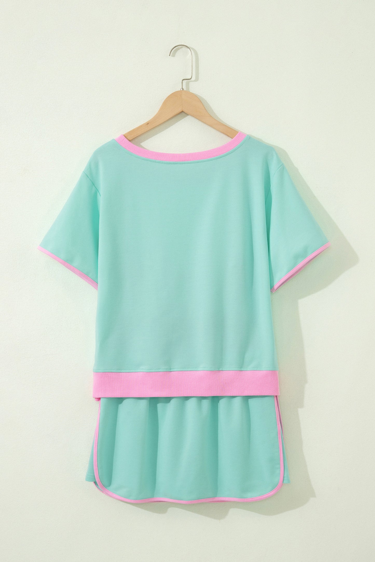 Turquoise Colorblock Edge Drop Shoulder T Shirt and Skort 2Pcs Set