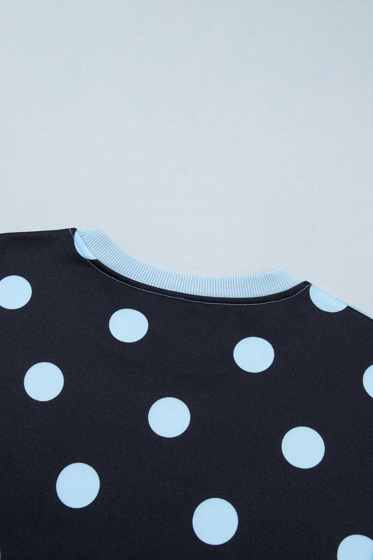 Blue Polka Dot Contrast Patchwork Round Neck Baggy Sweatshirt