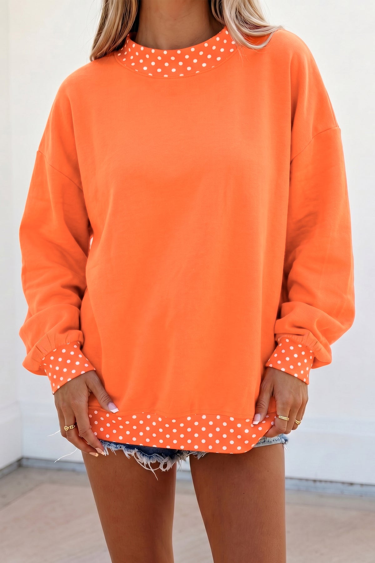 Colorblock Polka Dot Oversized Sweatshirt