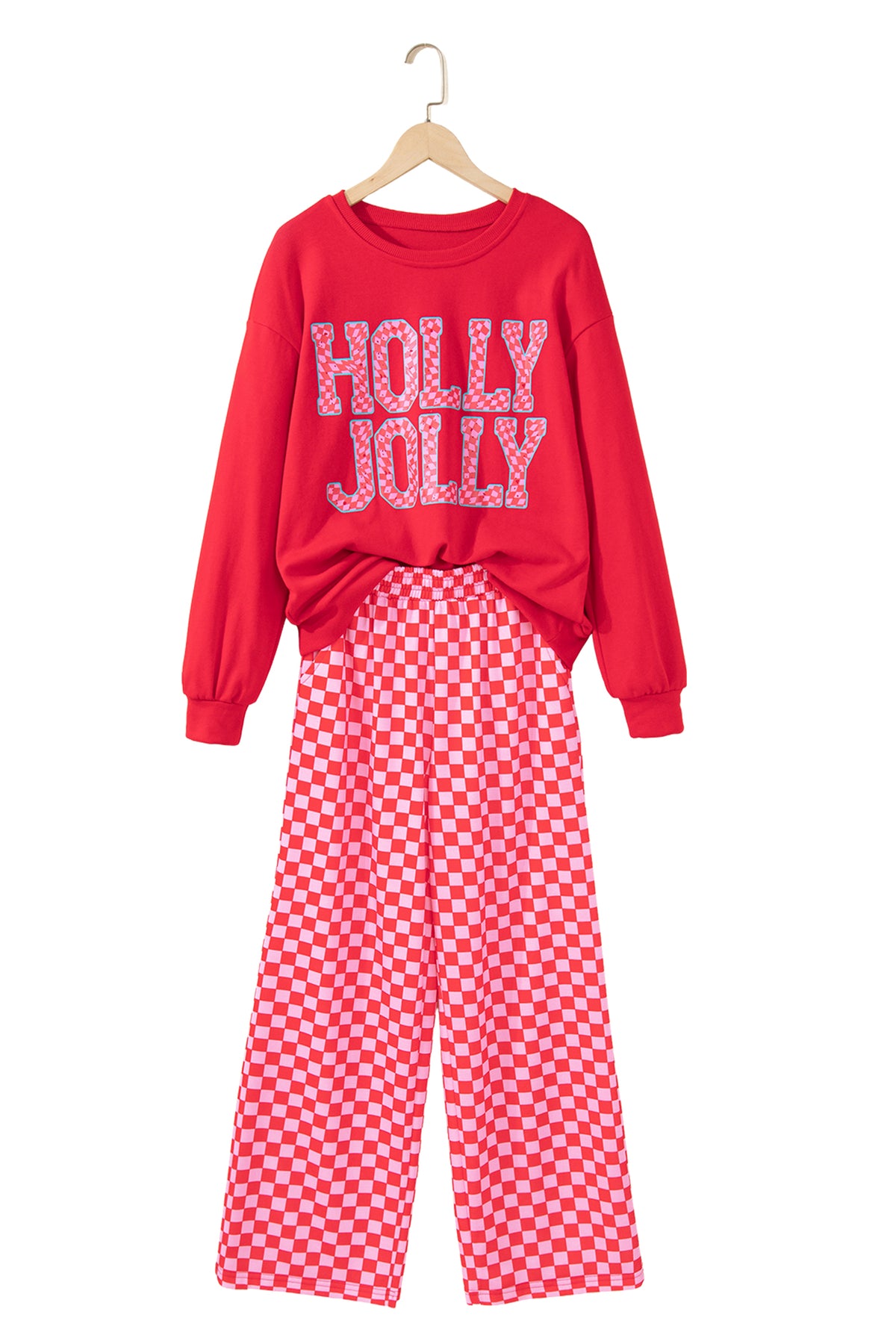 Christmas Slogan Graphic Plaid Two-piece Pant Set