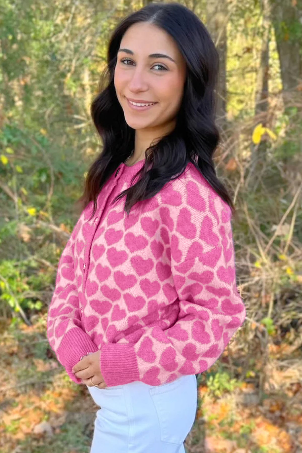 Pink Heart Button-Front Cardigan
