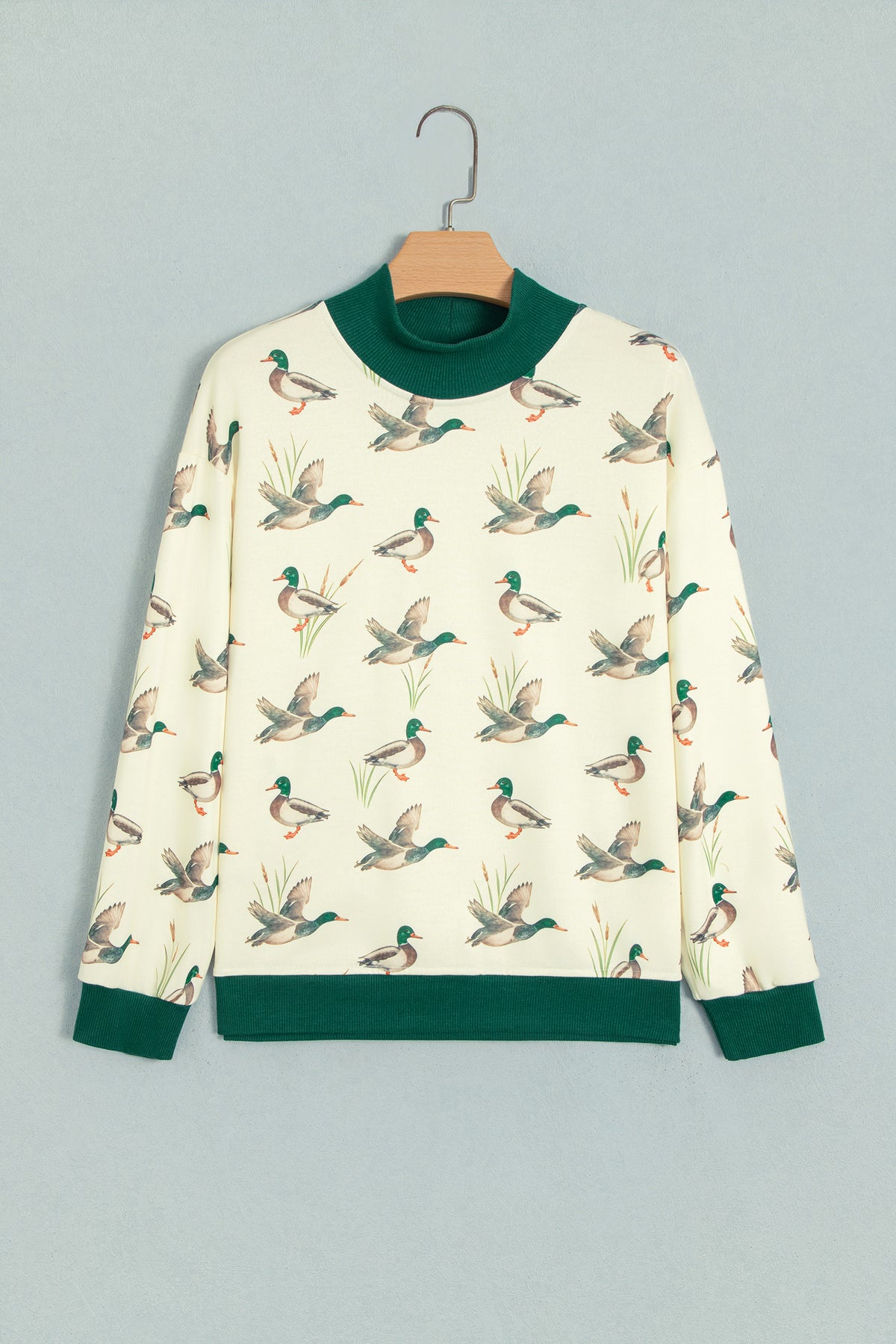 Multicolour Mallard Print Patchwork Colorblock High Neck Sweatshirt