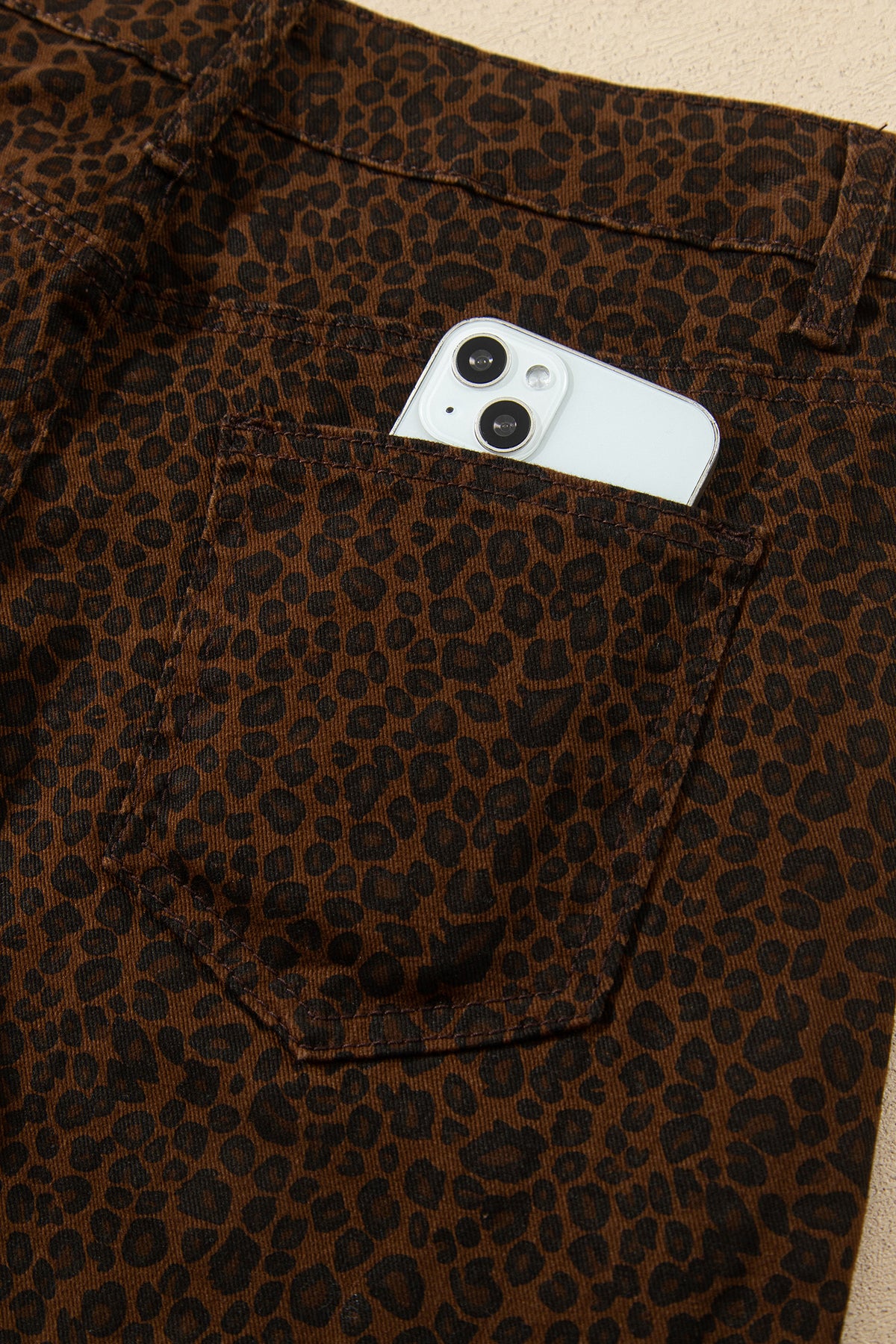 Brown Casual Leopard Print Full-Length Regular Fit Jeans
