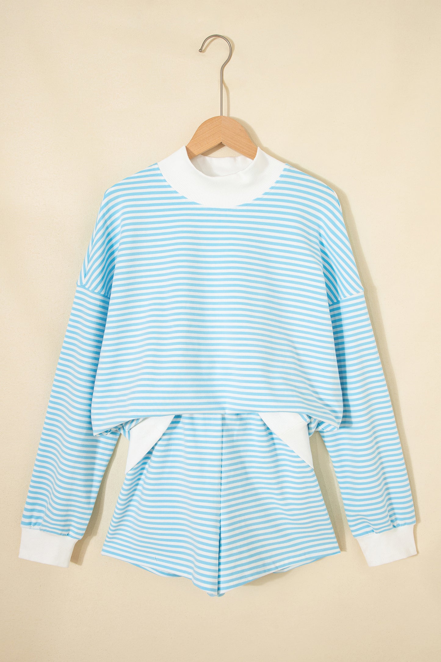 Pink Stripe Oversize Mock Neck Sweatshirt and Shorts Set