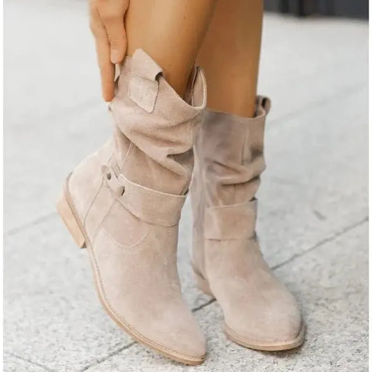 Corino ankle boots with zipper and low heel, crafted from premium suede, offering style and comfort in beige.