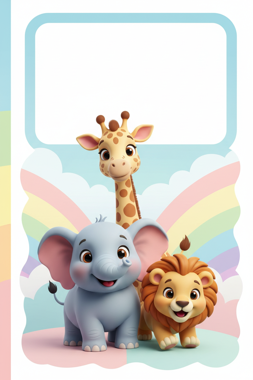 Colorful cover featuring friendly 3D-style elephant, giraffe, and lion for a children's coloring book
