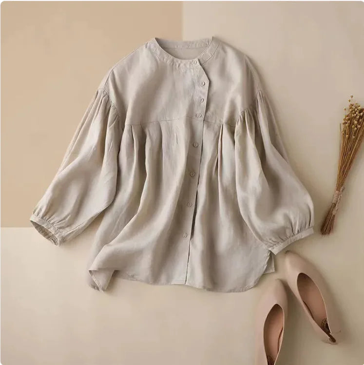 Organic Cotton Linen Shirt: Loose-Fit Long Sleeve Top